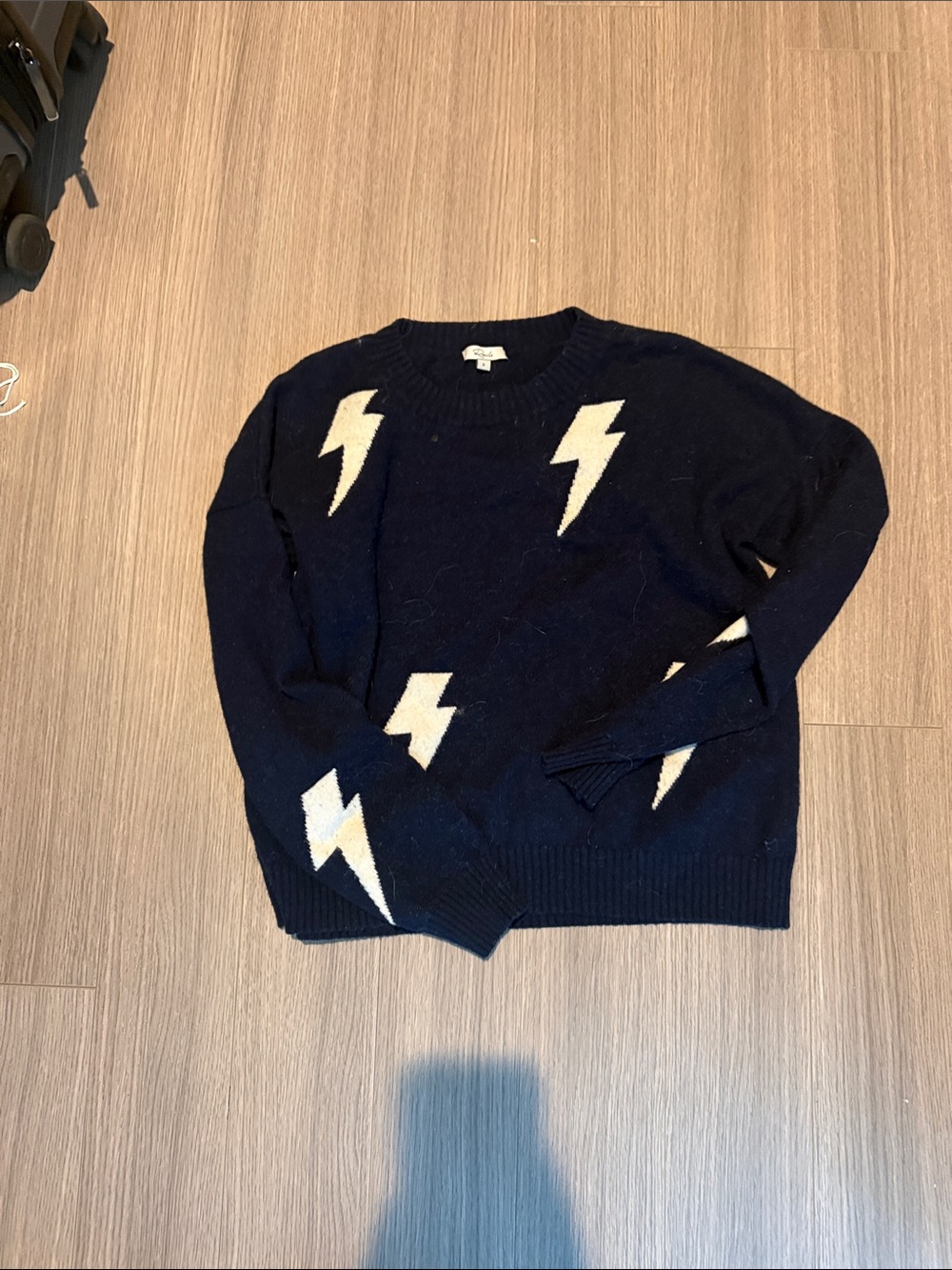 Rails Navy Crewneck Sweater with Cream Lightning Bolts